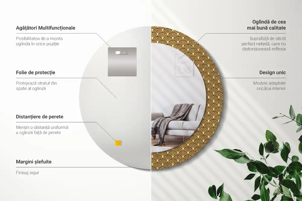 Miroir rond imprimé motif rétro