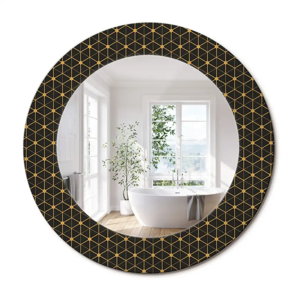 Miroir rond imprimé géométrie hexagonale