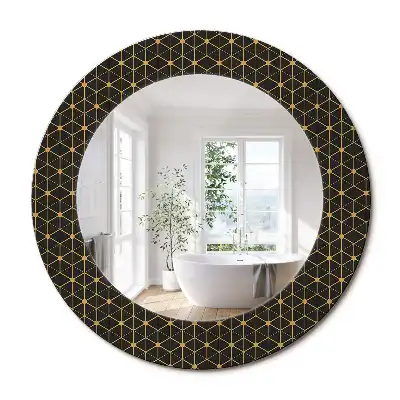 Miroir rond imprimé géométrie hexagonale