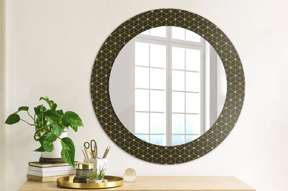 Miroir rond imprimé géométrie hexagonale