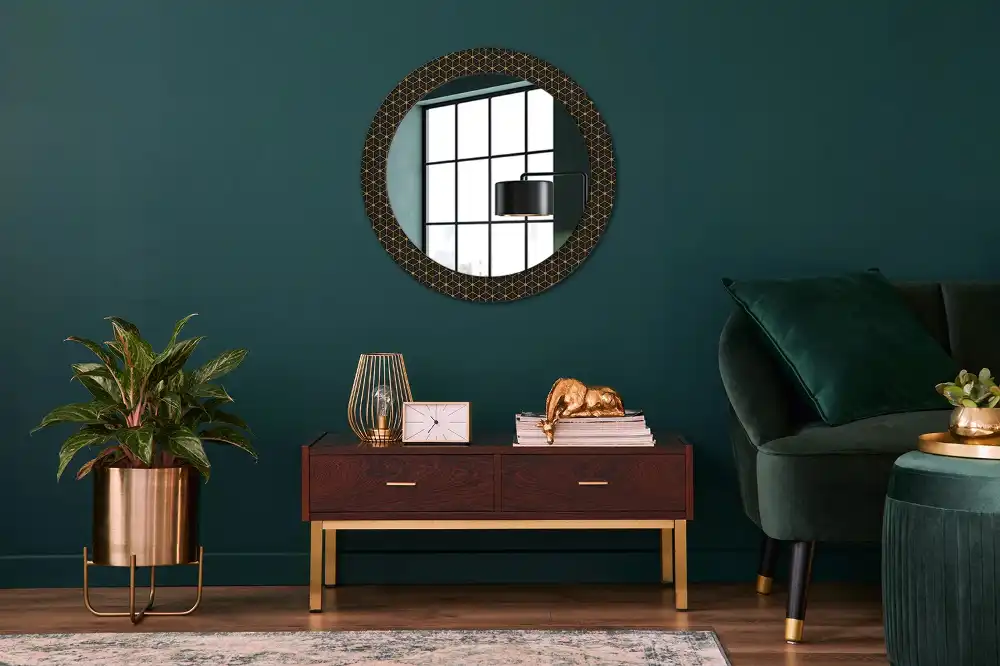 Miroir rond imprimé géométrie hexagonale