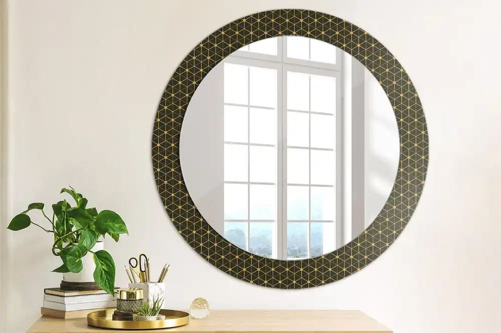 Miroir rond imprimé géométrie hexagonale