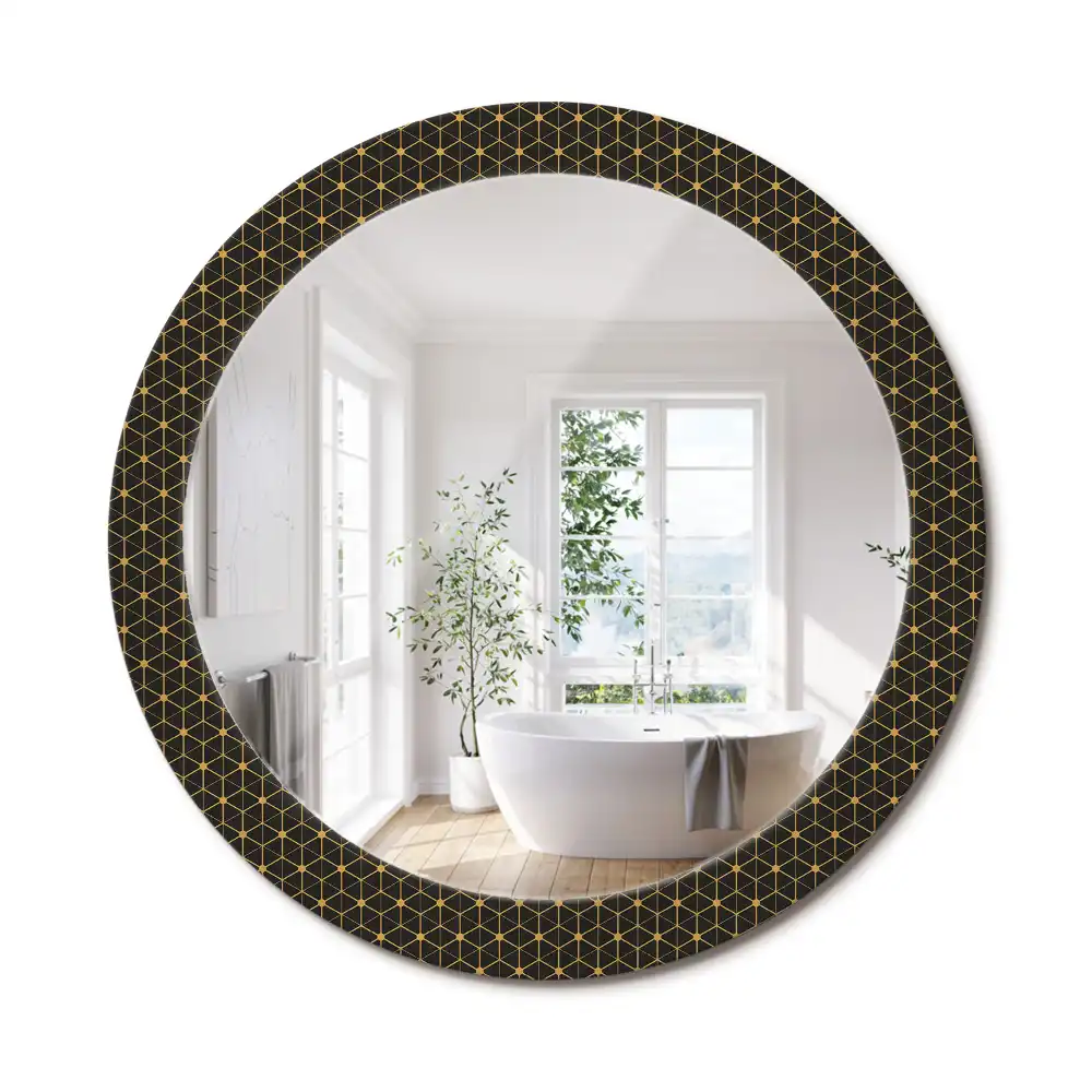 Miroir rond imprimé géométrie hexagonale
