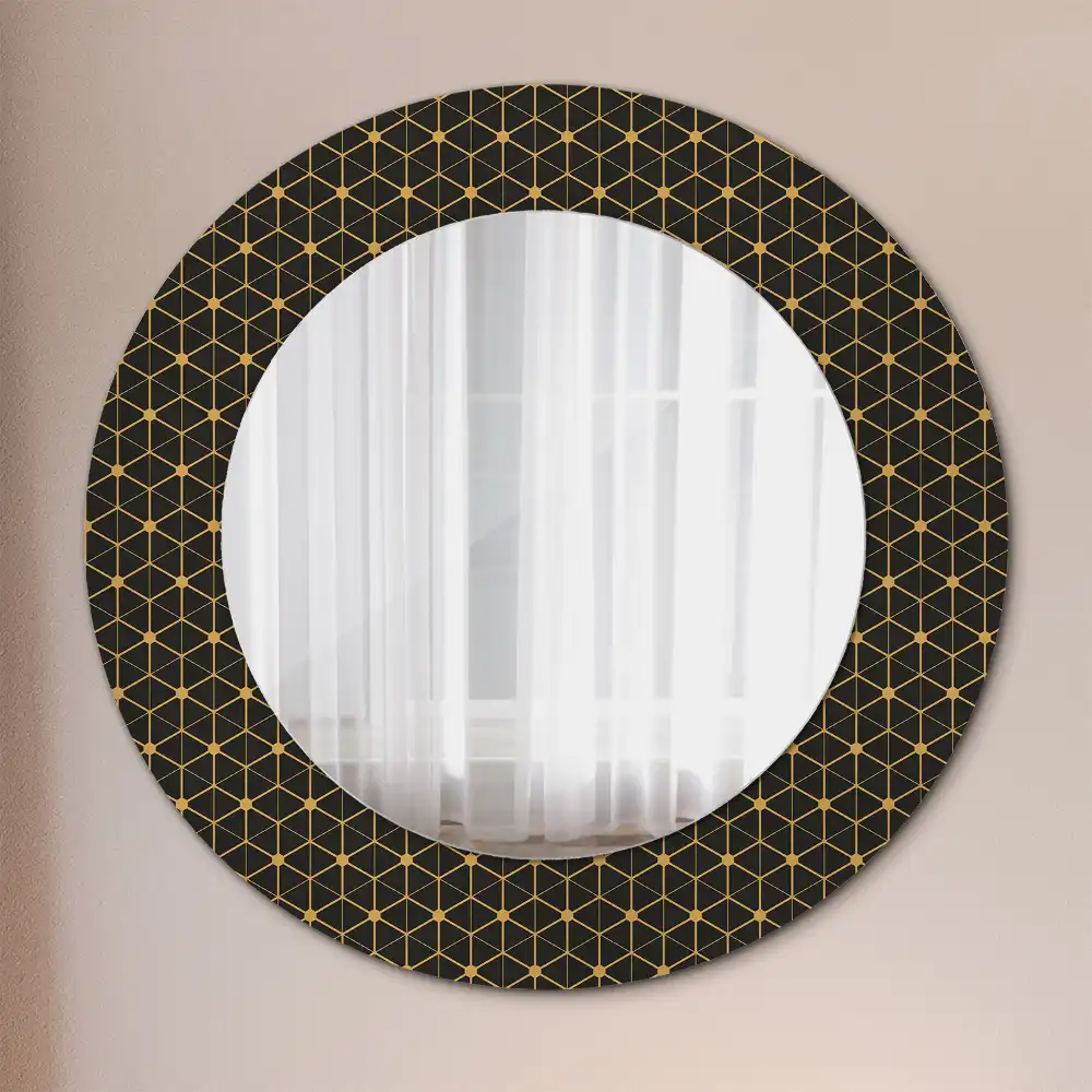 Miroir rond imprimé géométrie hexagonale