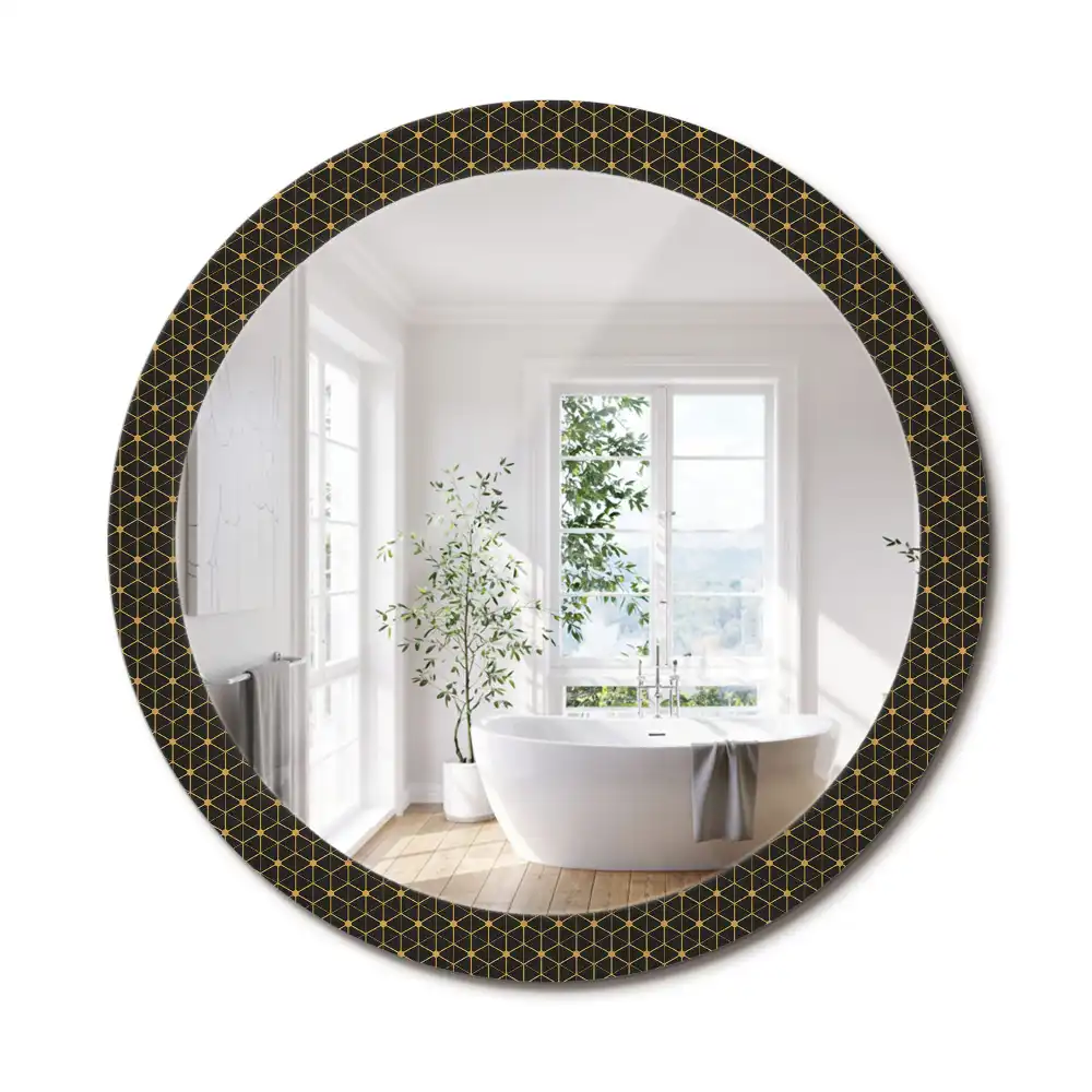 Miroir rond imprimé géométrie hexagonale