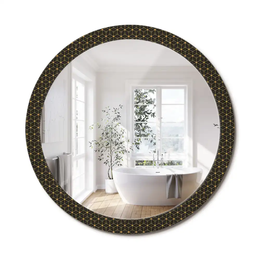 Miroir rond imprimé géométrie hexagonale