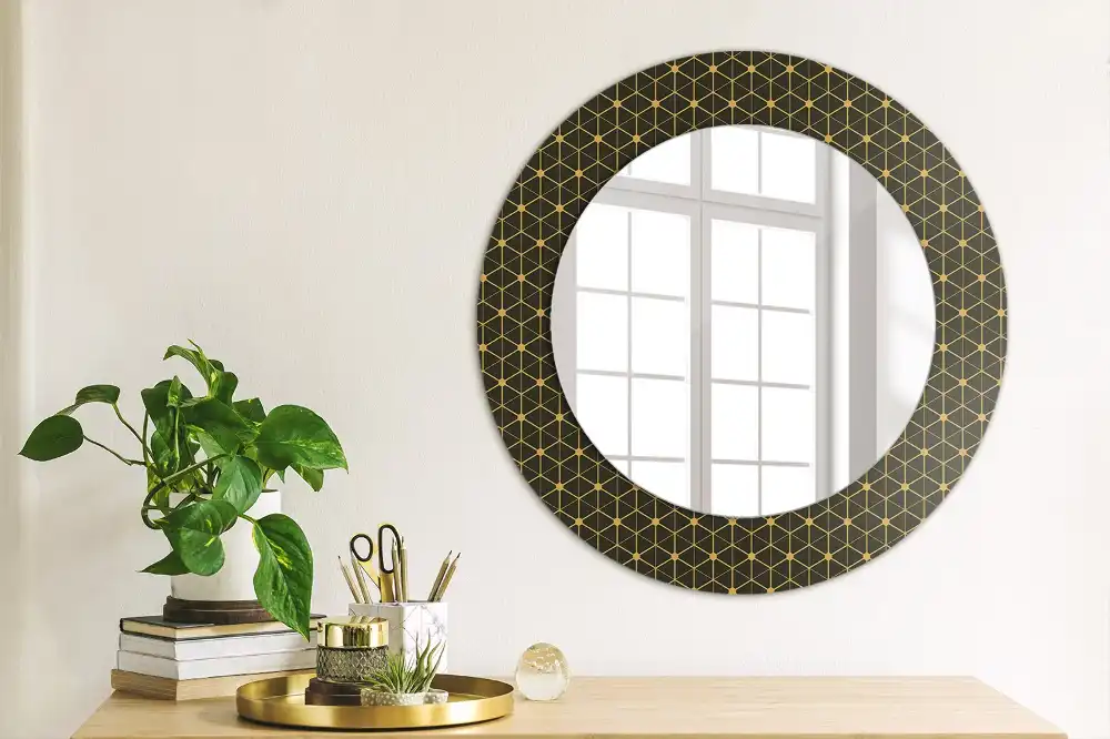 Miroir rond imprimé géométrie hexagonale