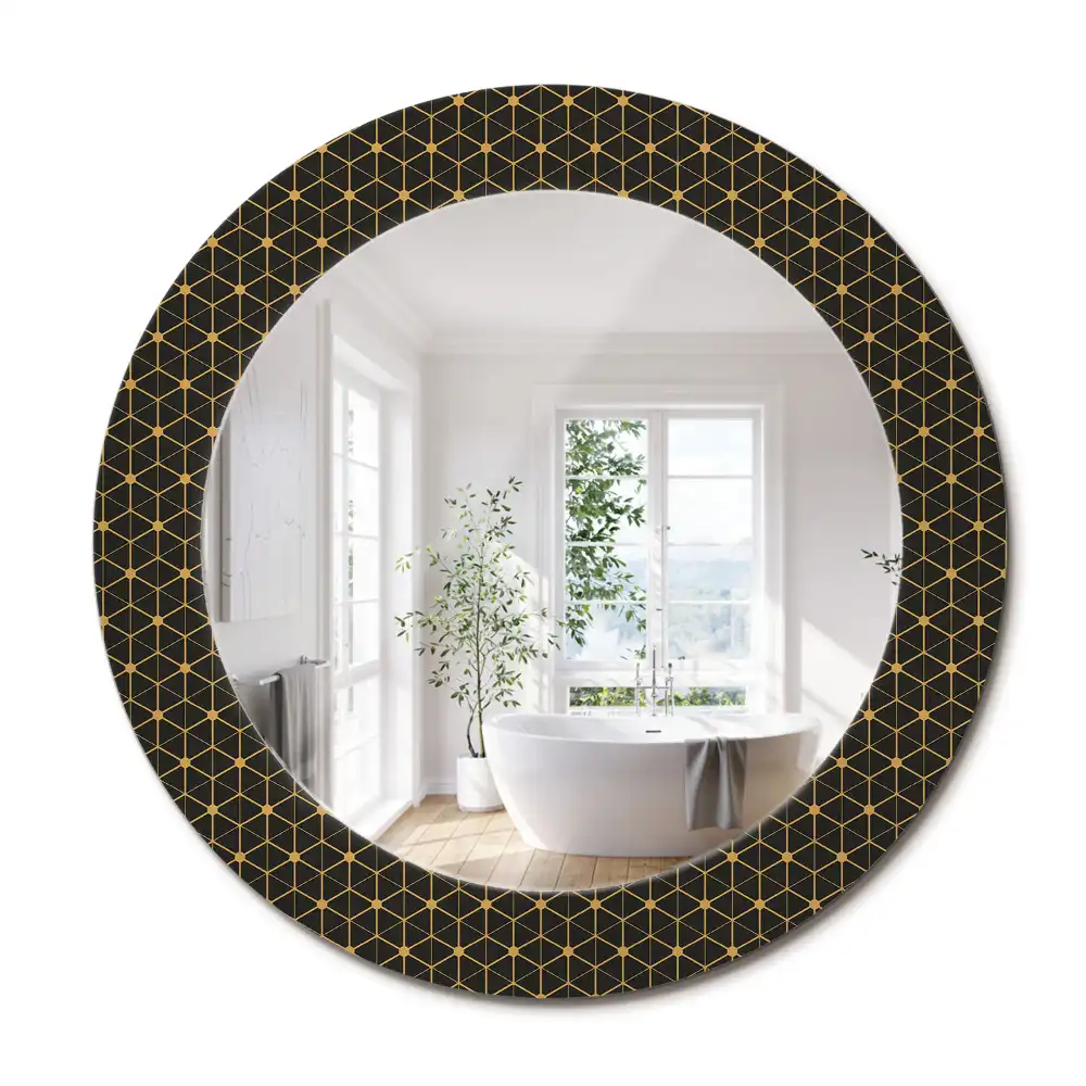 Miroir rond imprimé géométrie hexagonale