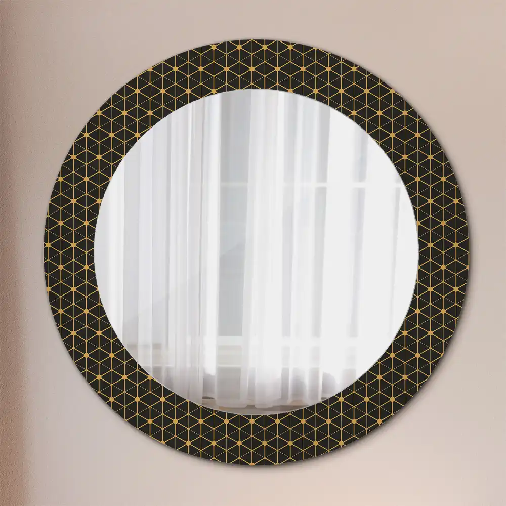 Miroir rond imprimé géométrie hexagonale