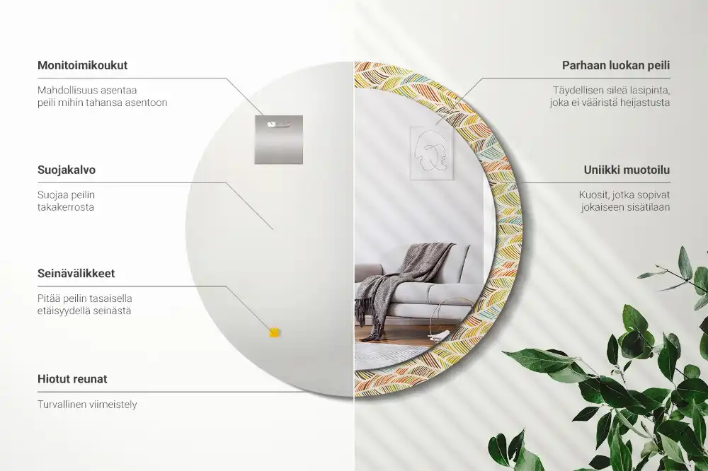 Miroir rond imprimé motif abstrait