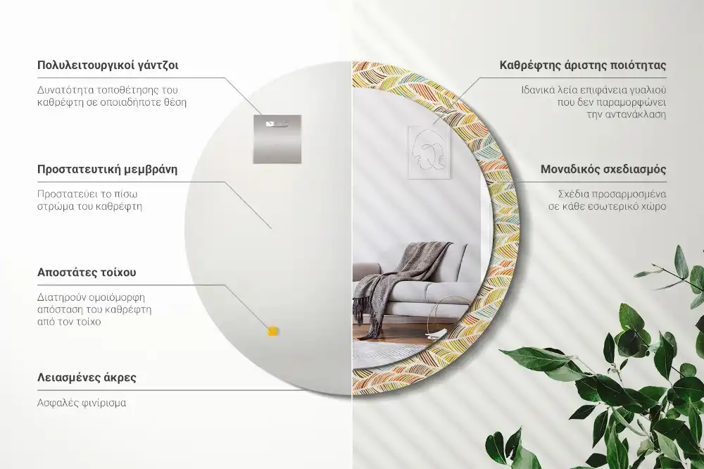 Miroir rond imprimé motif abstrait