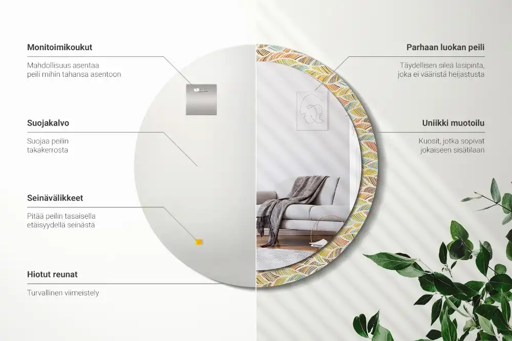 Miroir rond imprimé motif abstrait
