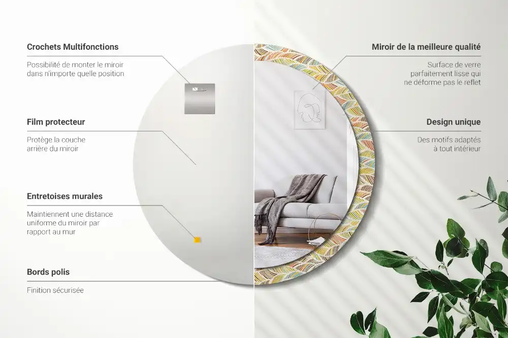 Miroir rond imprimé motif abstrait