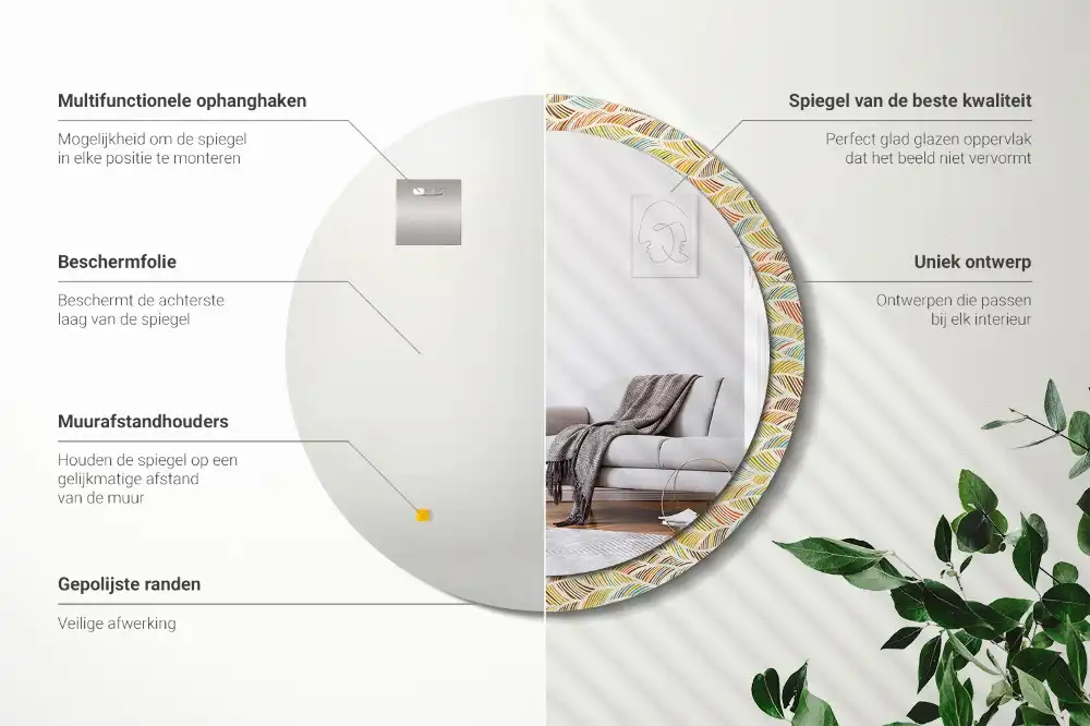 Miroir rond imprimé motif abstrait