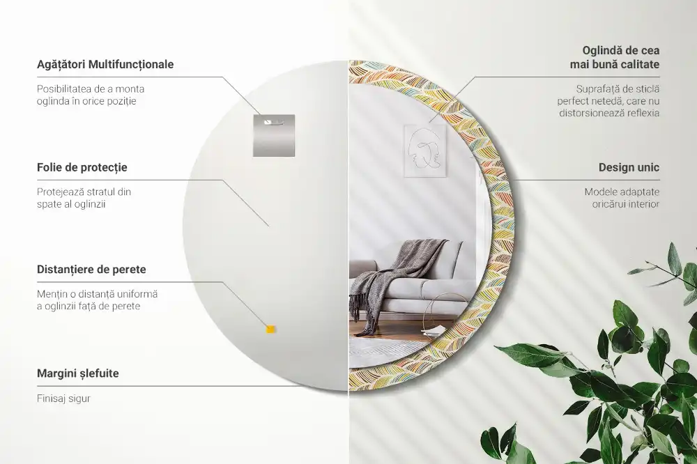 Miroir rond imprimé motif abstrait