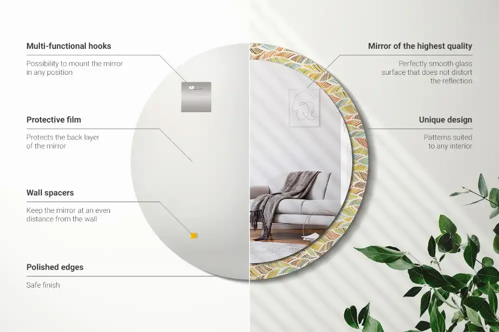 Miroir rond imprimé motif abstrait