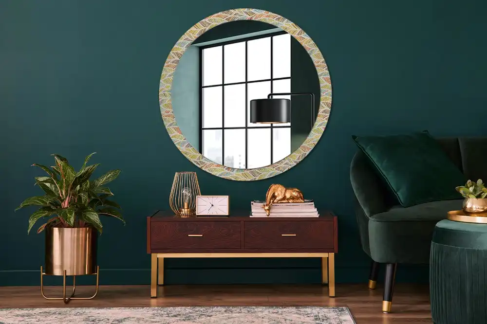 Miroir rond imprimé motif abstrait