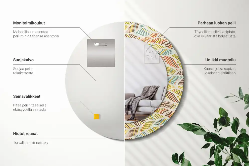 Miroir rond imprimé motif abstrait