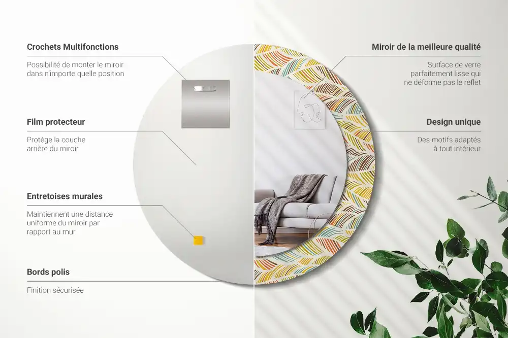 Miroir rond imprimé motif abstrait