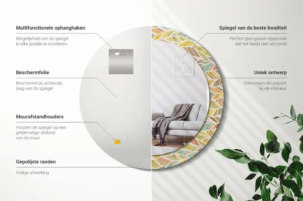 Miroir rond imprimé motif abstrait