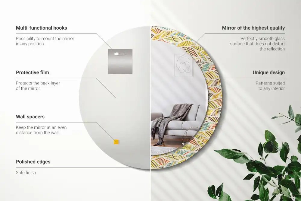 Miroir rond imprimé motif abstrait
