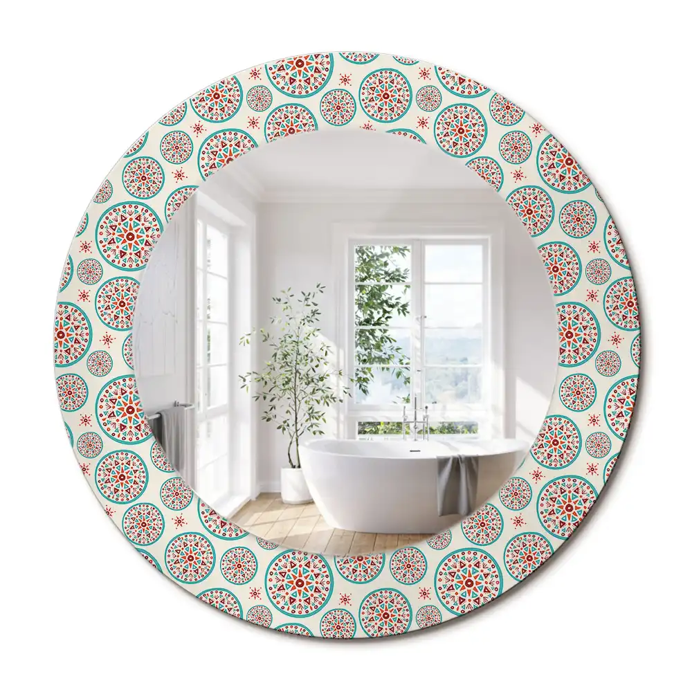 Miroir rond imprimé motif boho