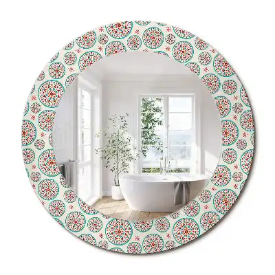 Miroir rond imprimé motif boho