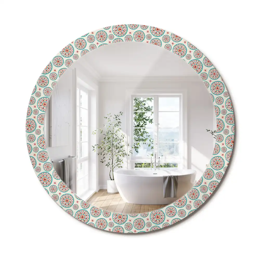 Miroir rond imprimé motif boho