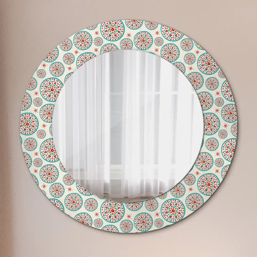Miroir rond imprimé motif boho