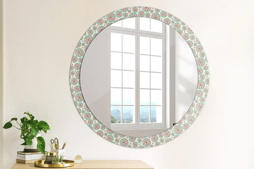 Miroir rond imprimé motif boho