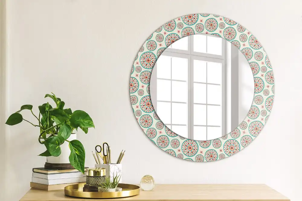 Miroir rond imprimé motif boho