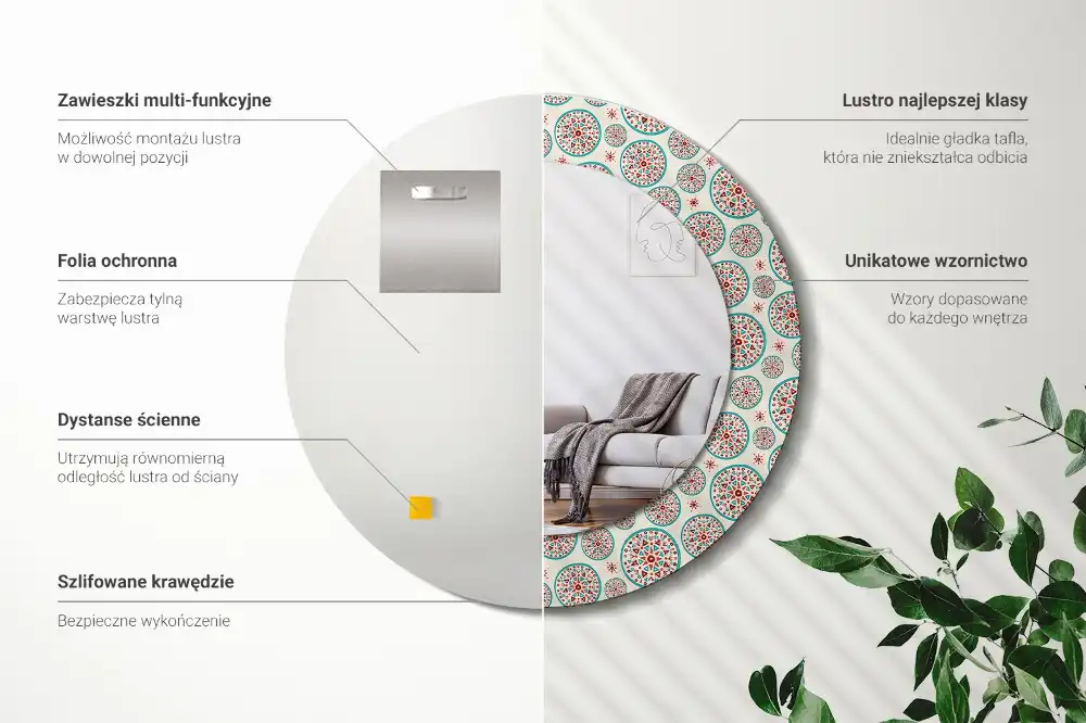 Miroir rond imprimé motif boho