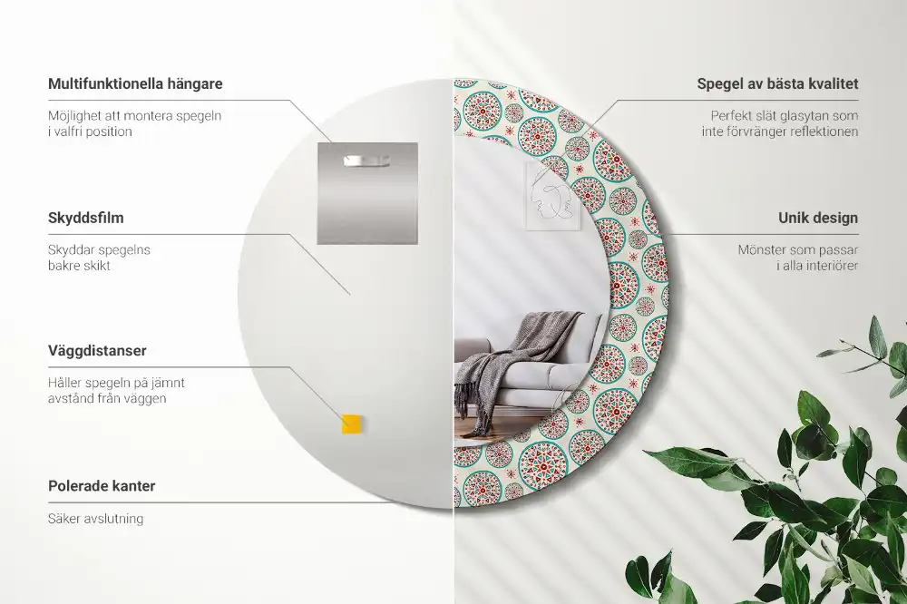 Miroir rond imprimé motif boho