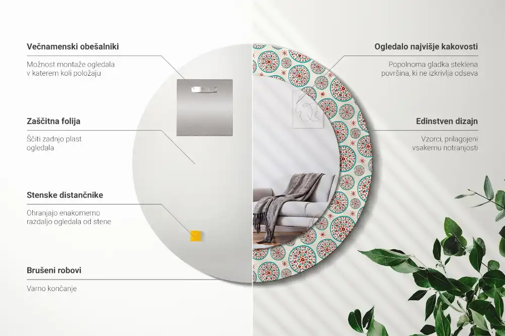 Miroir rond imprimé motif boho