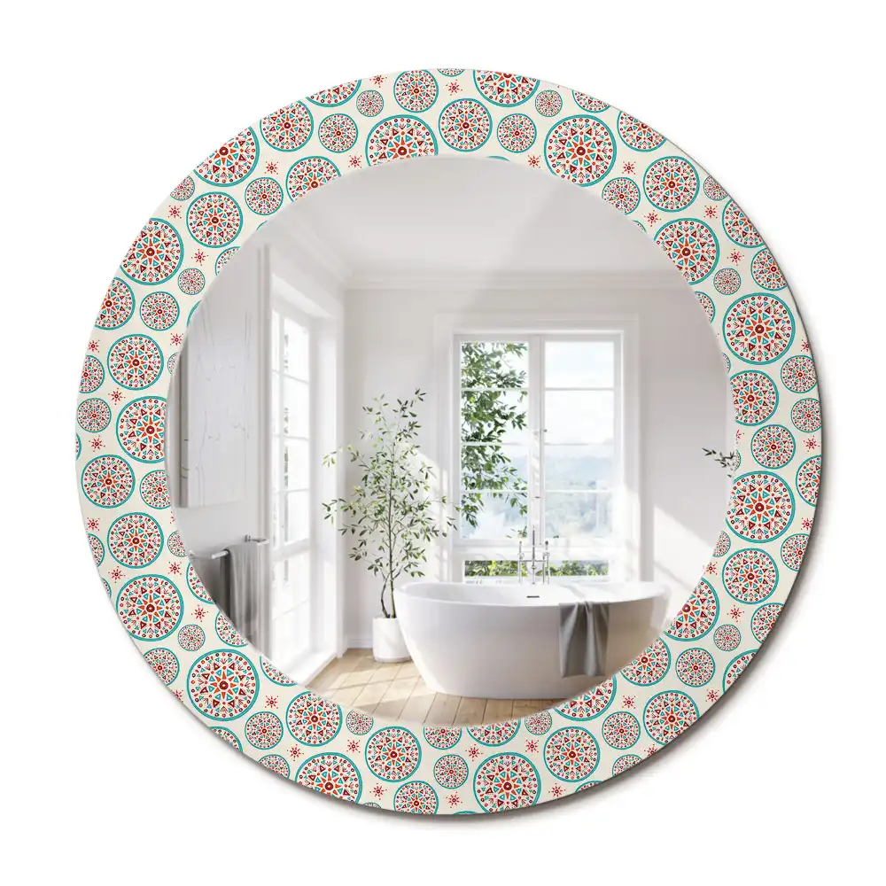 Miroir rond imprimé motif boho