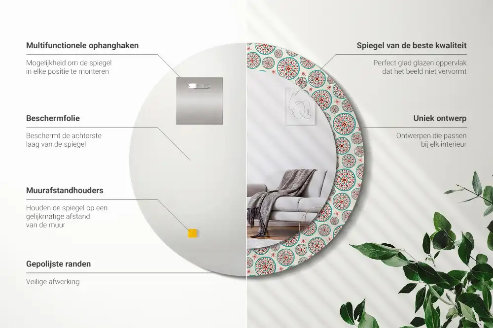 Miroir rond imprimé motif boho