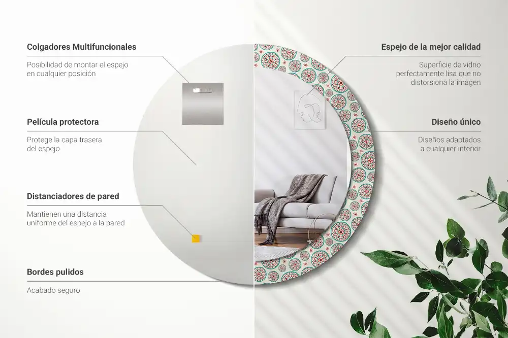 Miroir rond imprimé motif boho