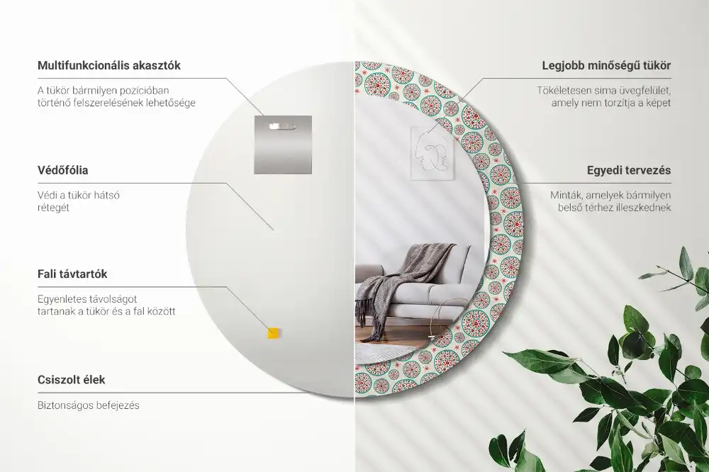 Miroir rond imprimé motif boho