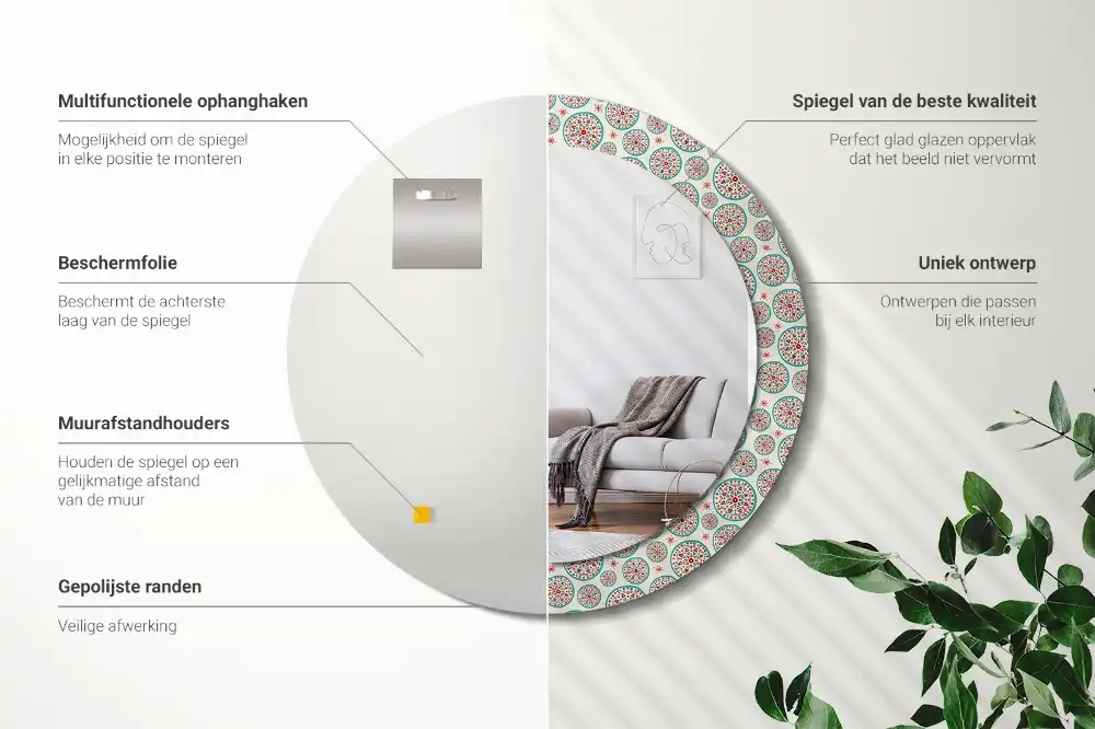 Miroir rond imprimé motif boho