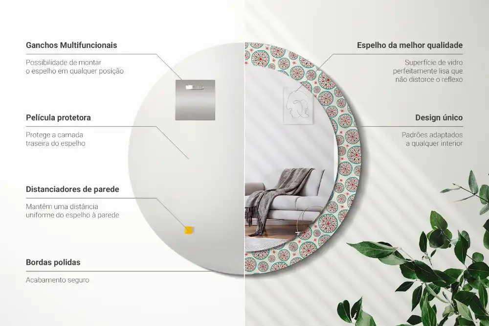 Miroir rond imprimé motif boho