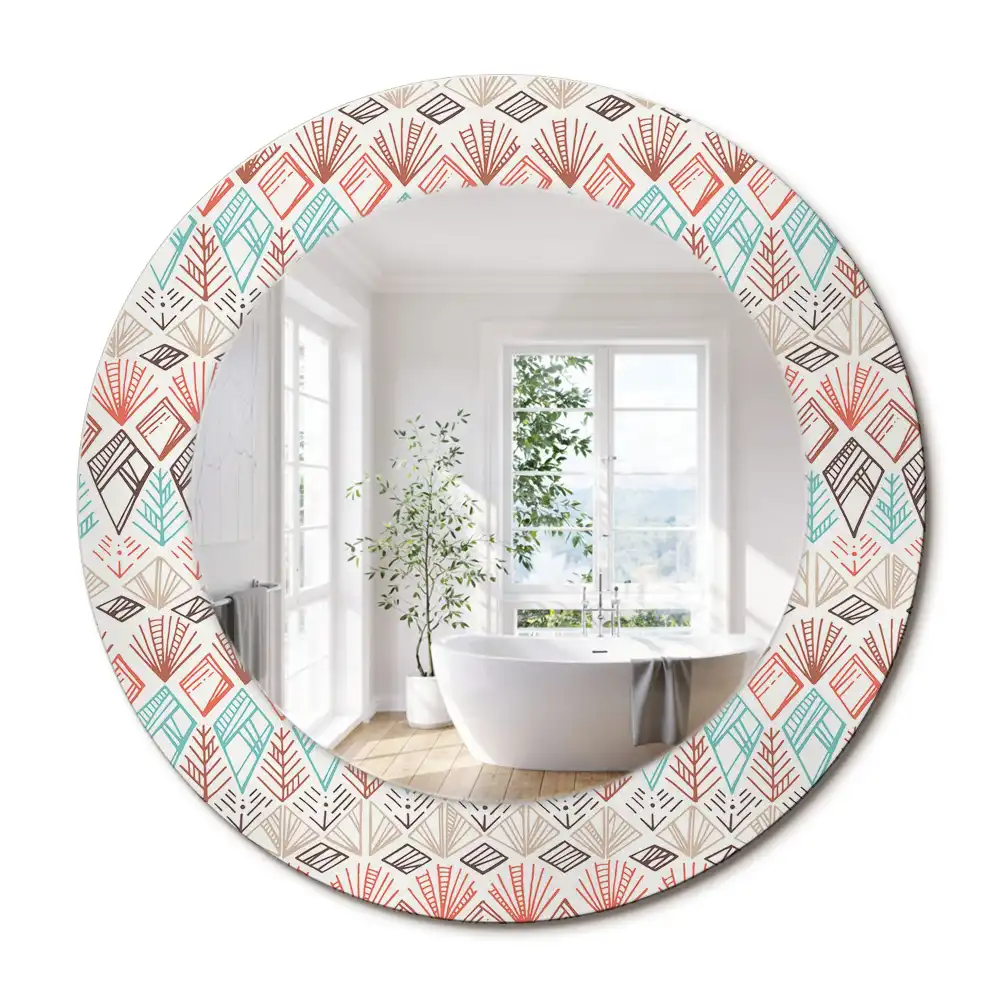 Miroir rond cadre imprimé motif ethnique