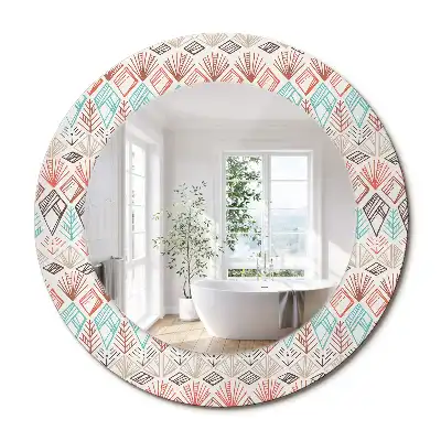 Miroir rond cadre imprimé motif ethnique