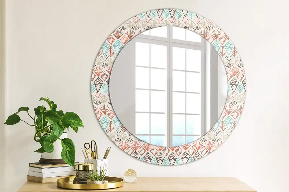 Miroir rond cadre imprimé motif ethnique