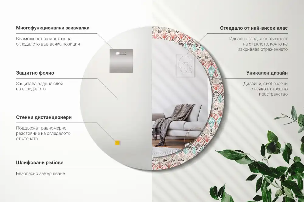 Miroir rond cadre imprimé motif ethnique