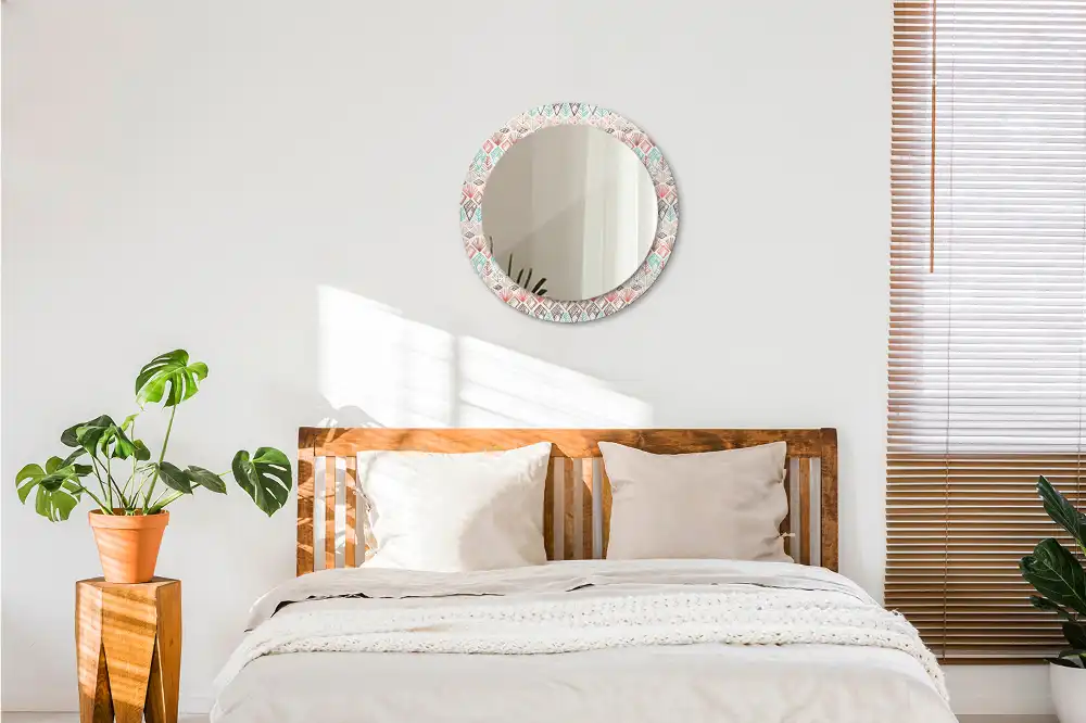 Miroir rond cadre imprimé motif ethnique