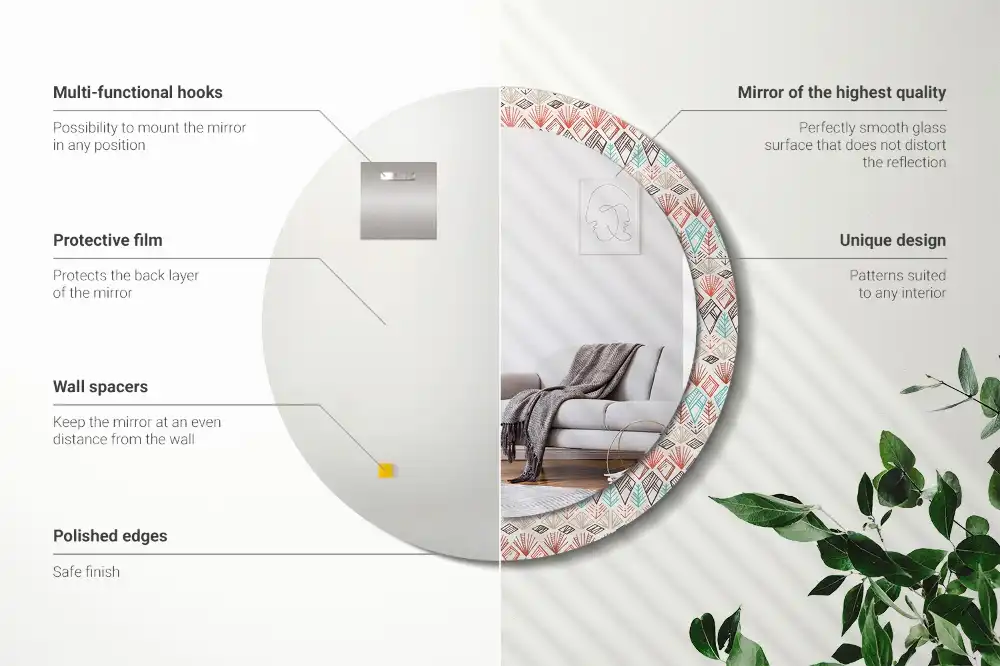 Miroir rond cadre imprimé motif ethnique