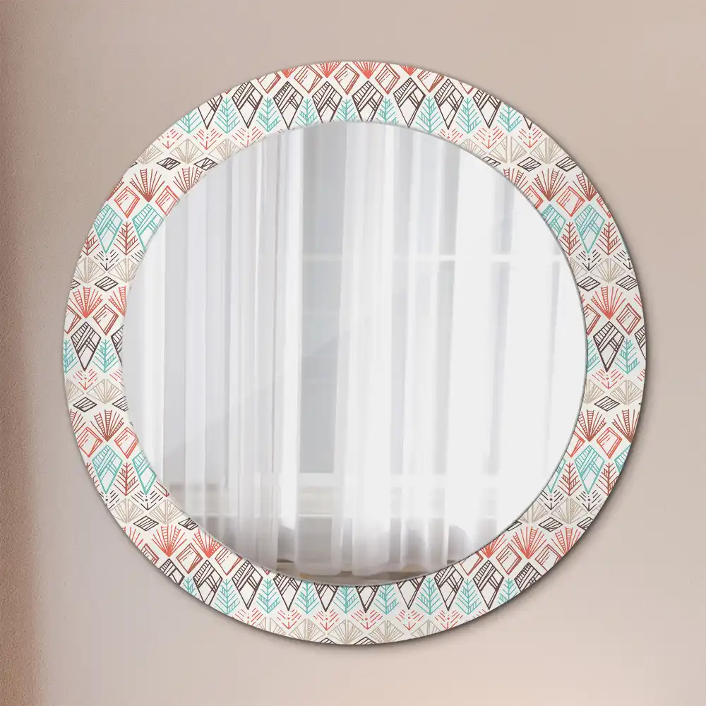 Miroir rond cadre imprimé motif ethnique