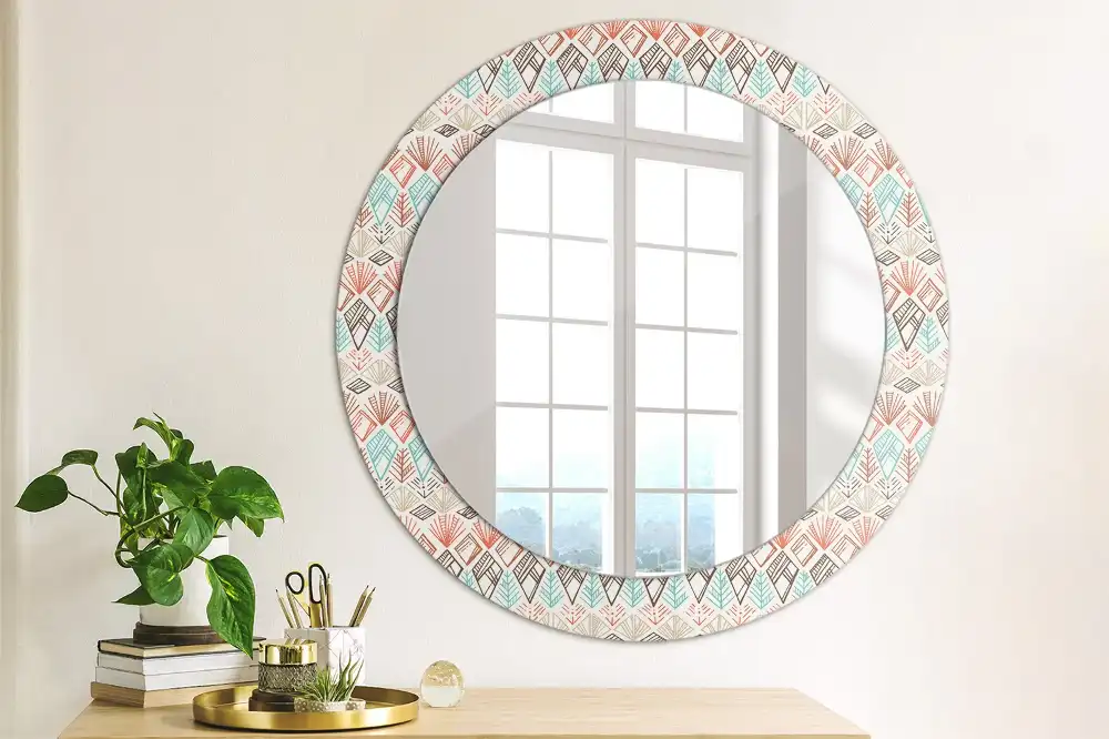 Miroir rond cadre imprimé motif ethnique