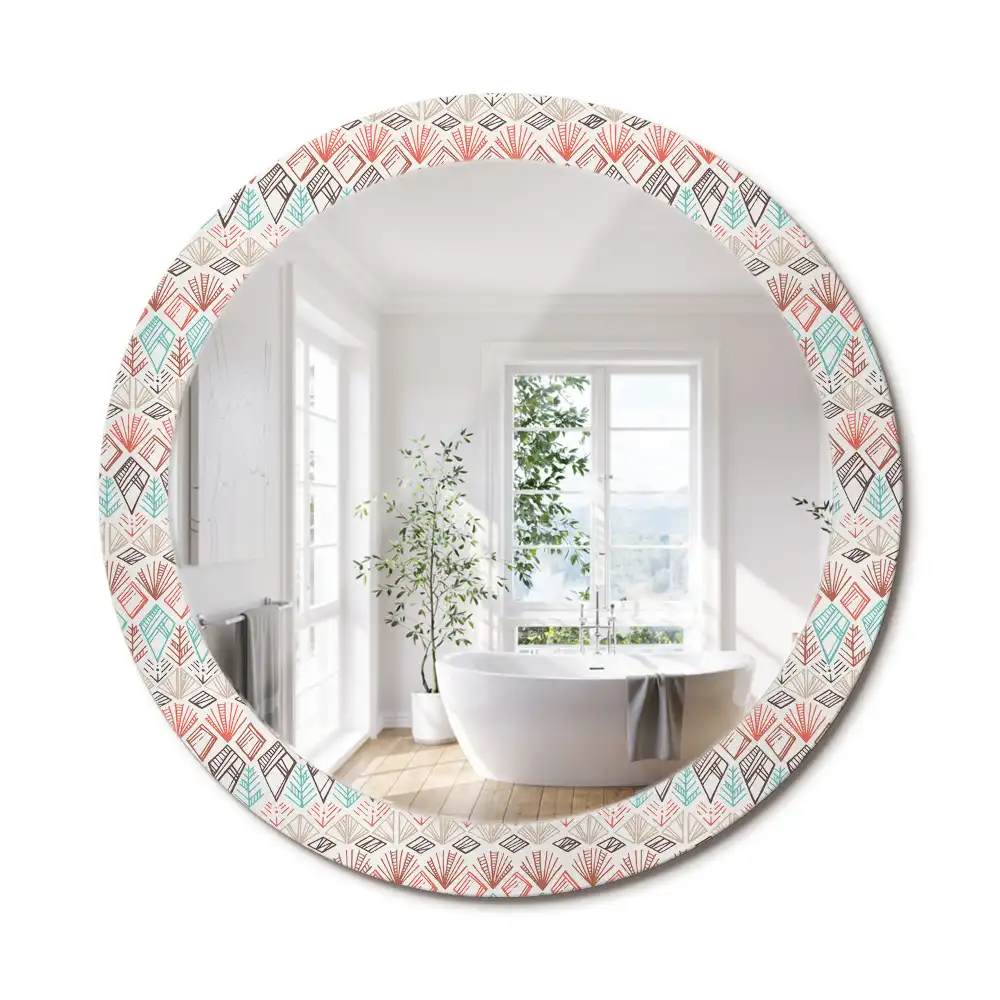 Miroir rond cadre imprimé motif ethnique