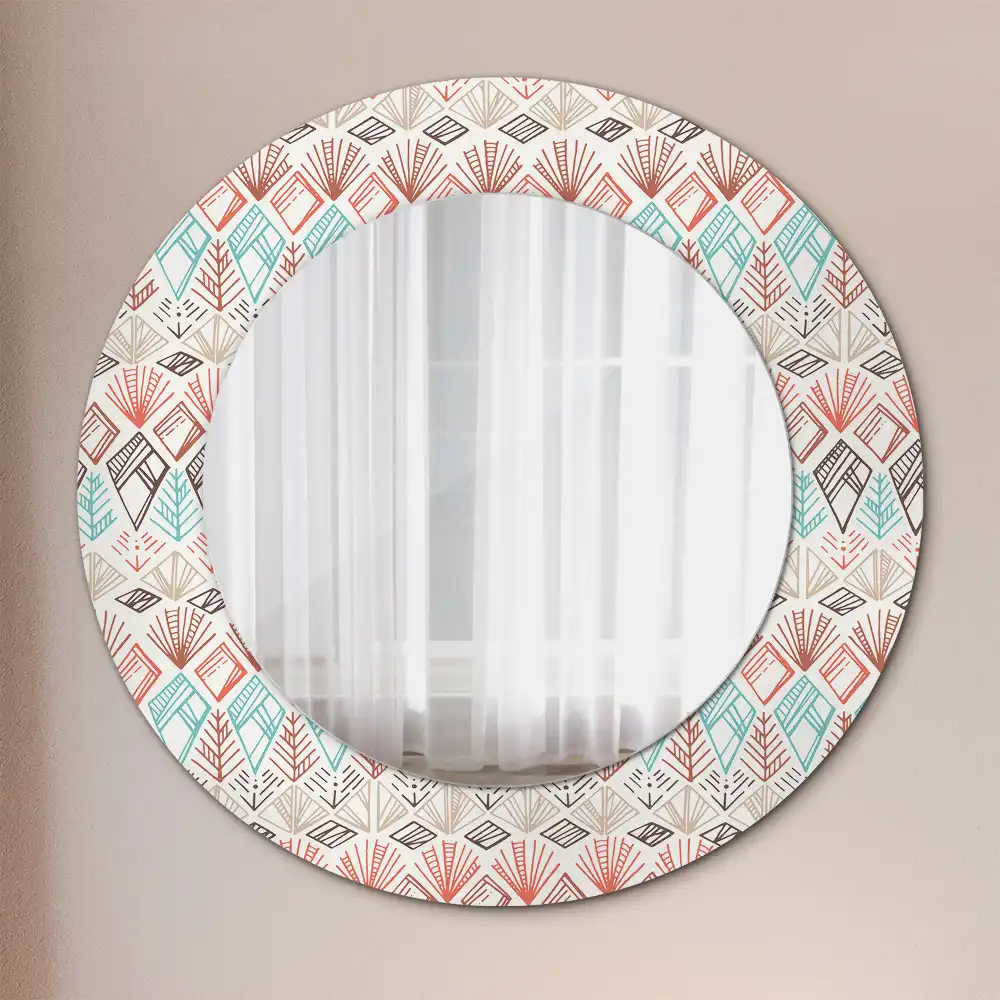 Miroir rond cadre imprimé motif ethnique